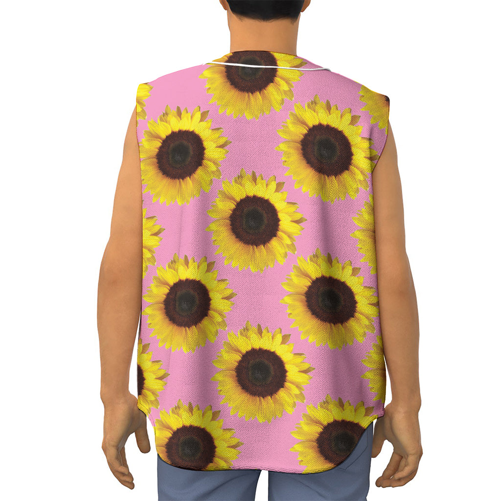 Pink Sunflower Pattern Print Sleeveless Baseball Jersey