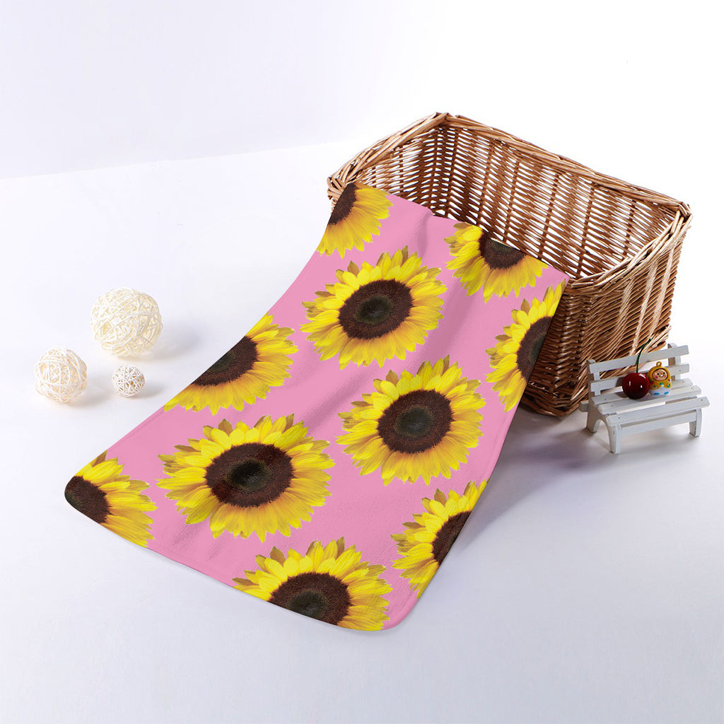 Pink Sunflower Pattern Print Towel