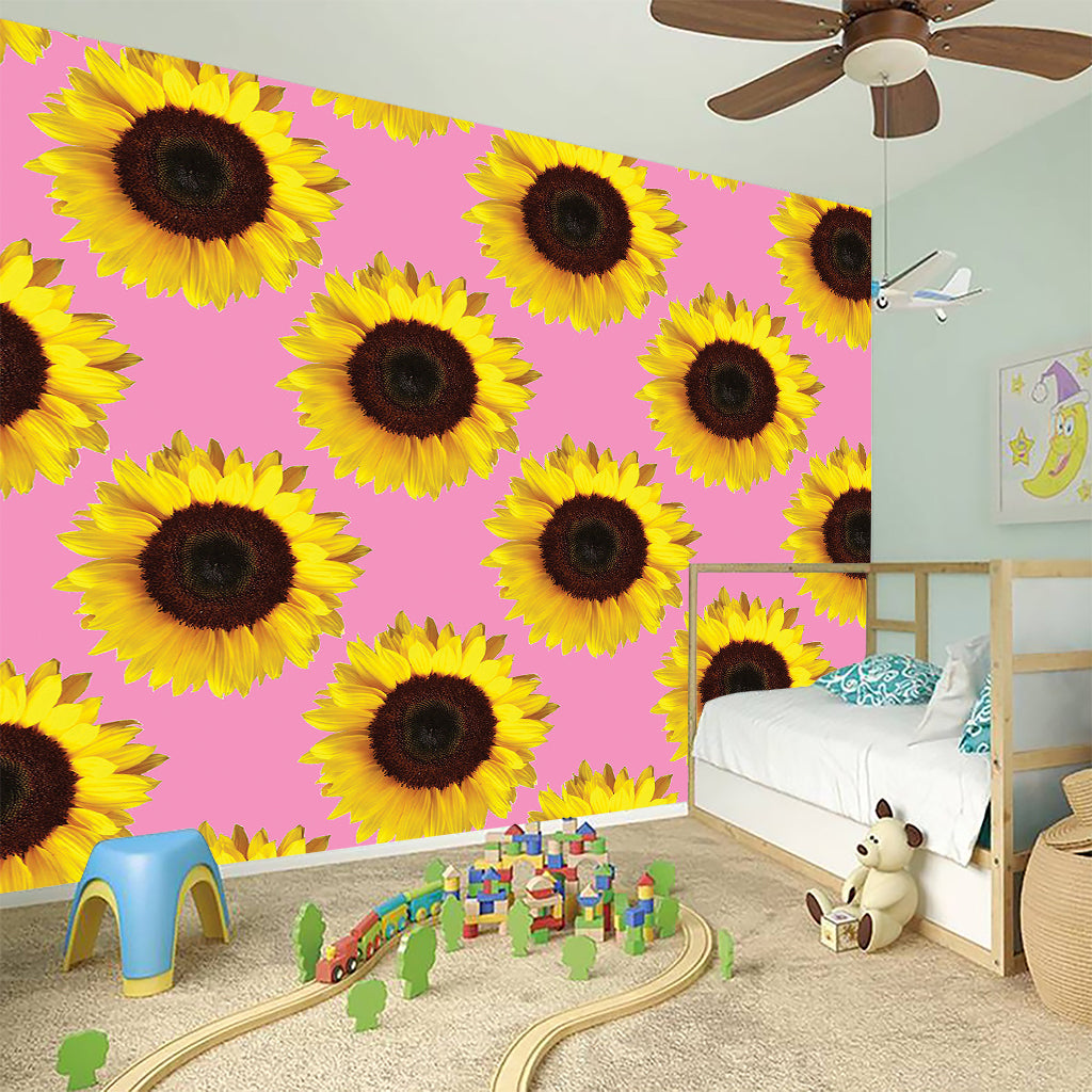 Pink Sunflower Pattern Print Wall Sticker