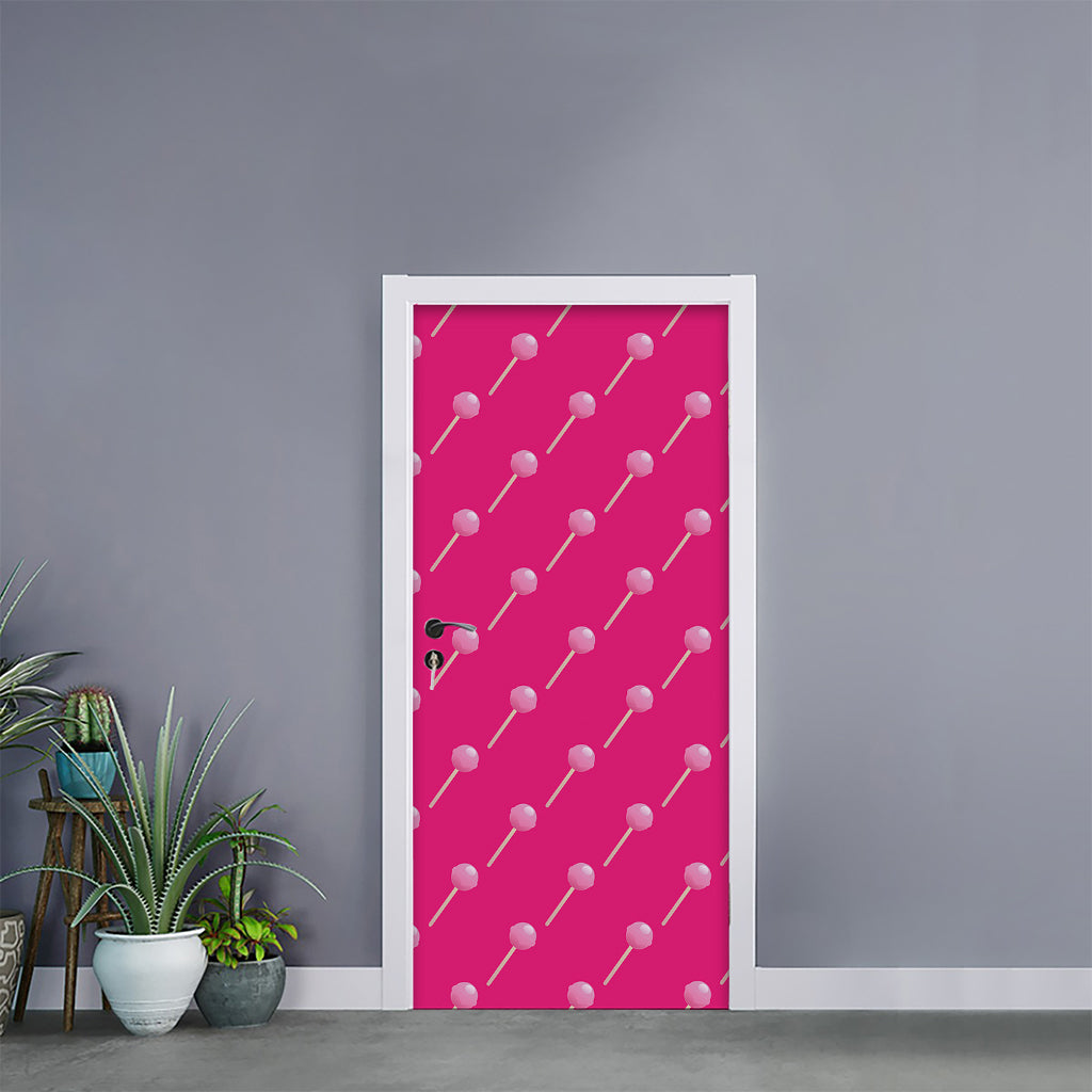 Pink Sweet Lollipop Pattern Print Door Sticker