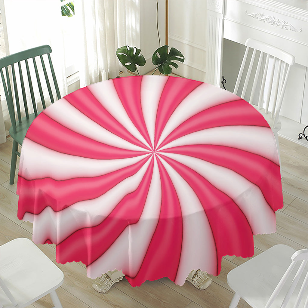 Pink Swirl Candy Print Waterproof Round Tablecloth
