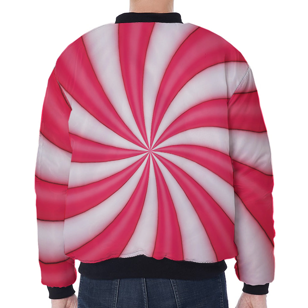 Pink Swirl Candy Print Zip Sleeve Bomber Jacket