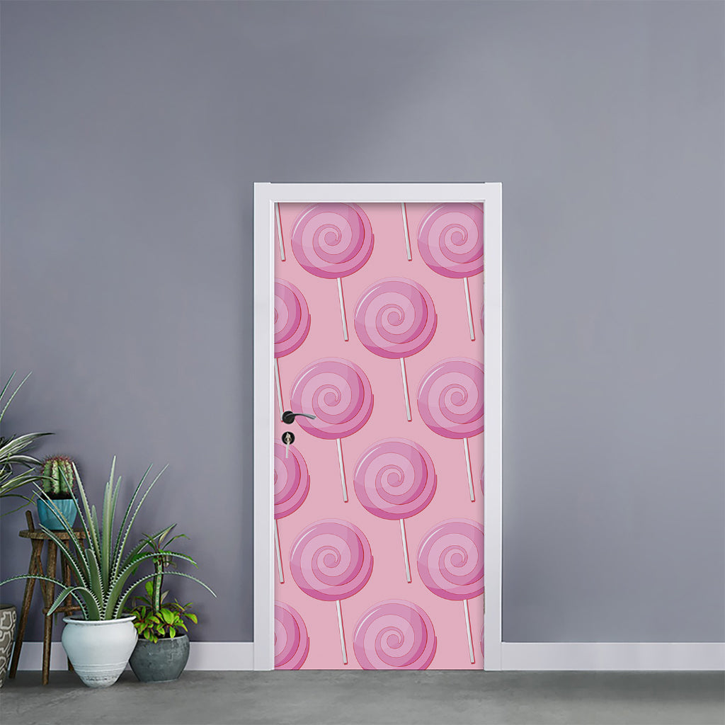 Pink Swirl Lollipop Pattern Print Door Sticker