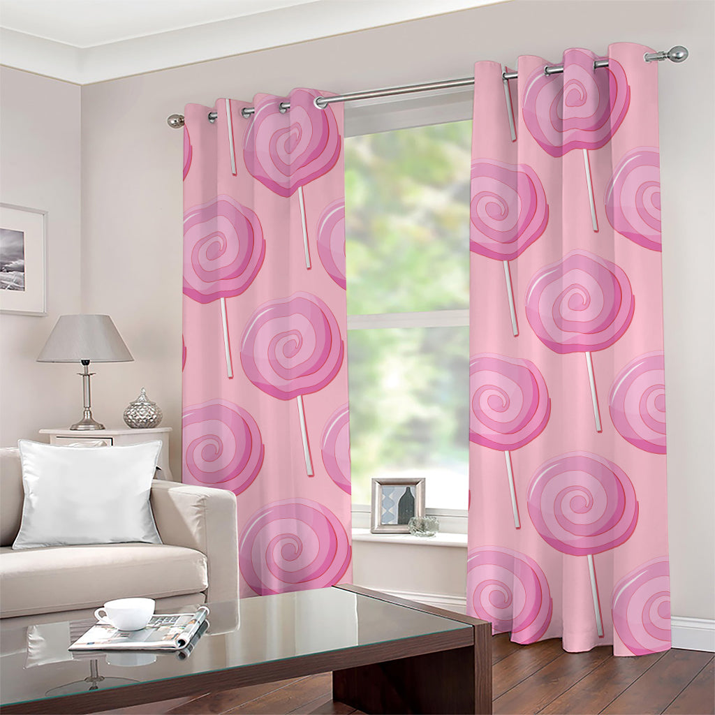 Pink Swirl Lollipop Pattern Print Grommet Curtains