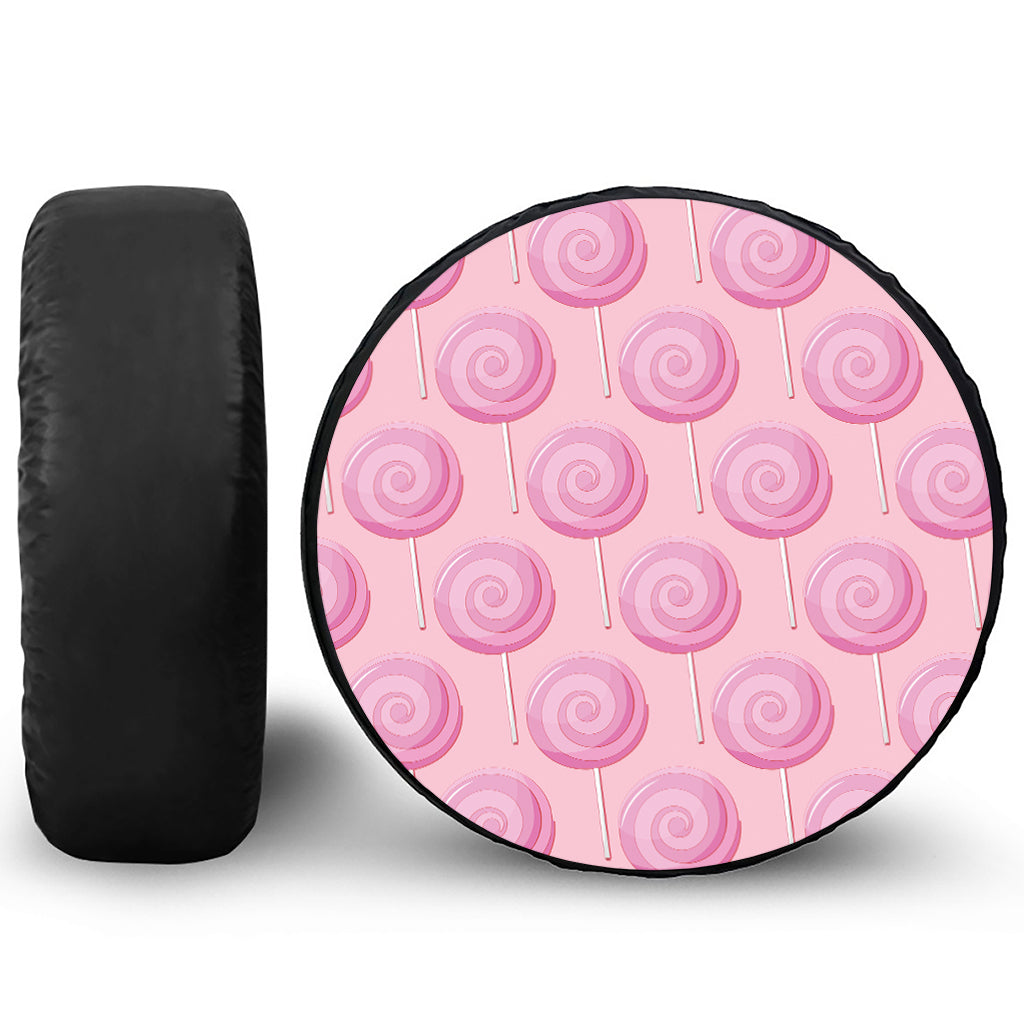 Pink Swirl Lollipop Pattern Print Leather Spare Tire Cover