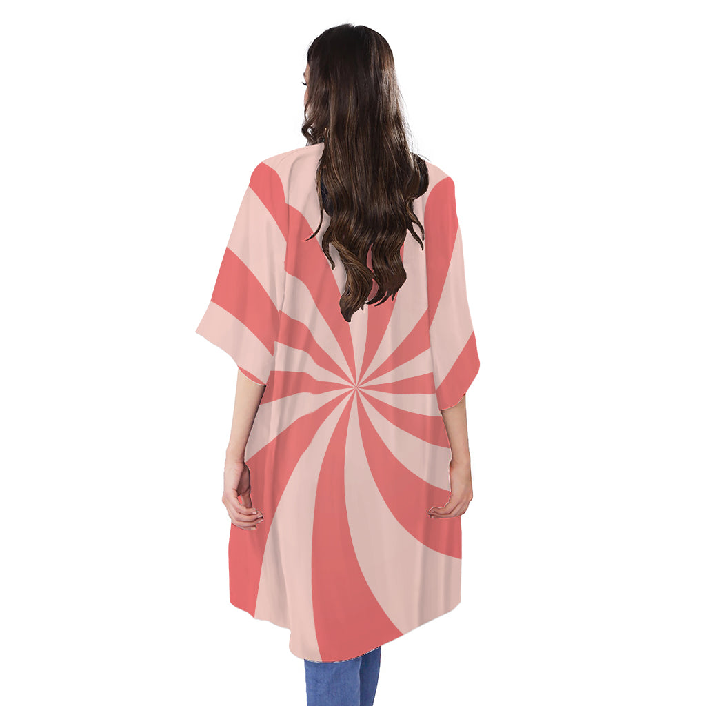 Pink Swirl Print Open Front Beach Cover Up