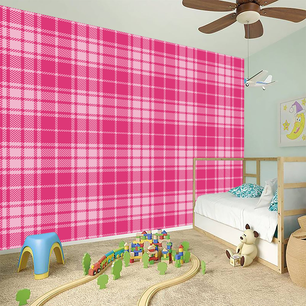 Pink Tartan Pattern Print Wall Sticker