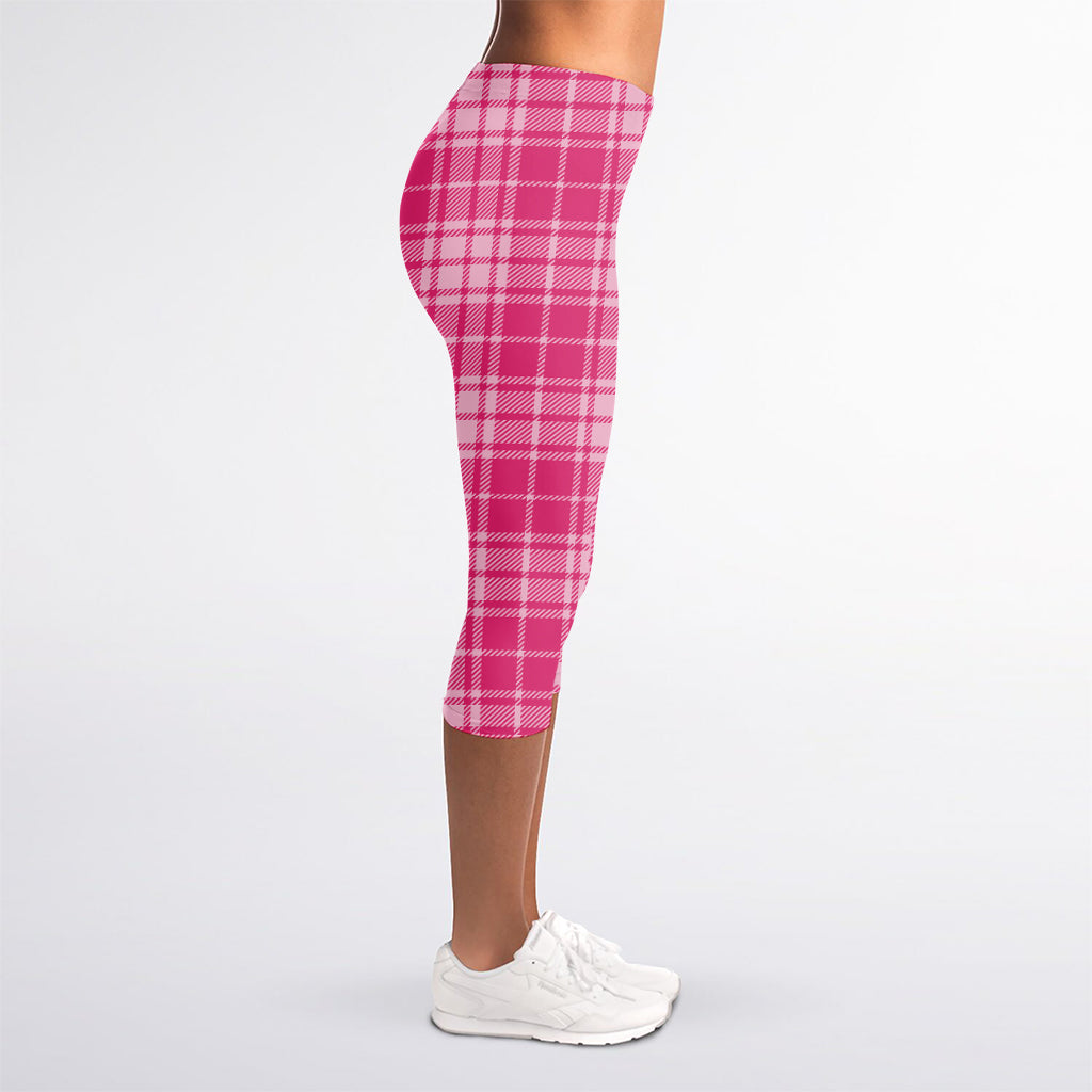 Pink Tartan Pattern Print Women's Capri Leggings