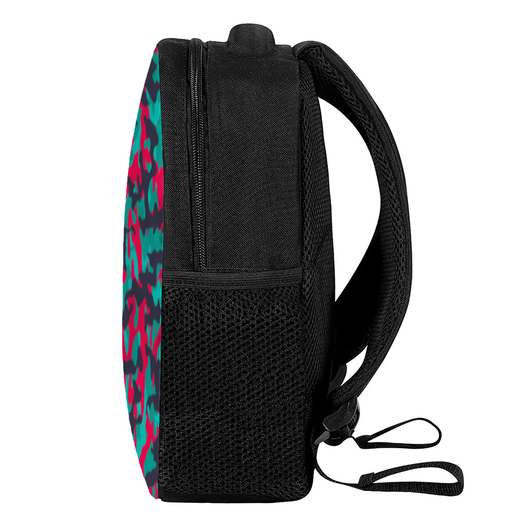 Pink Teal And Black Camouflage Print Casual Backpack