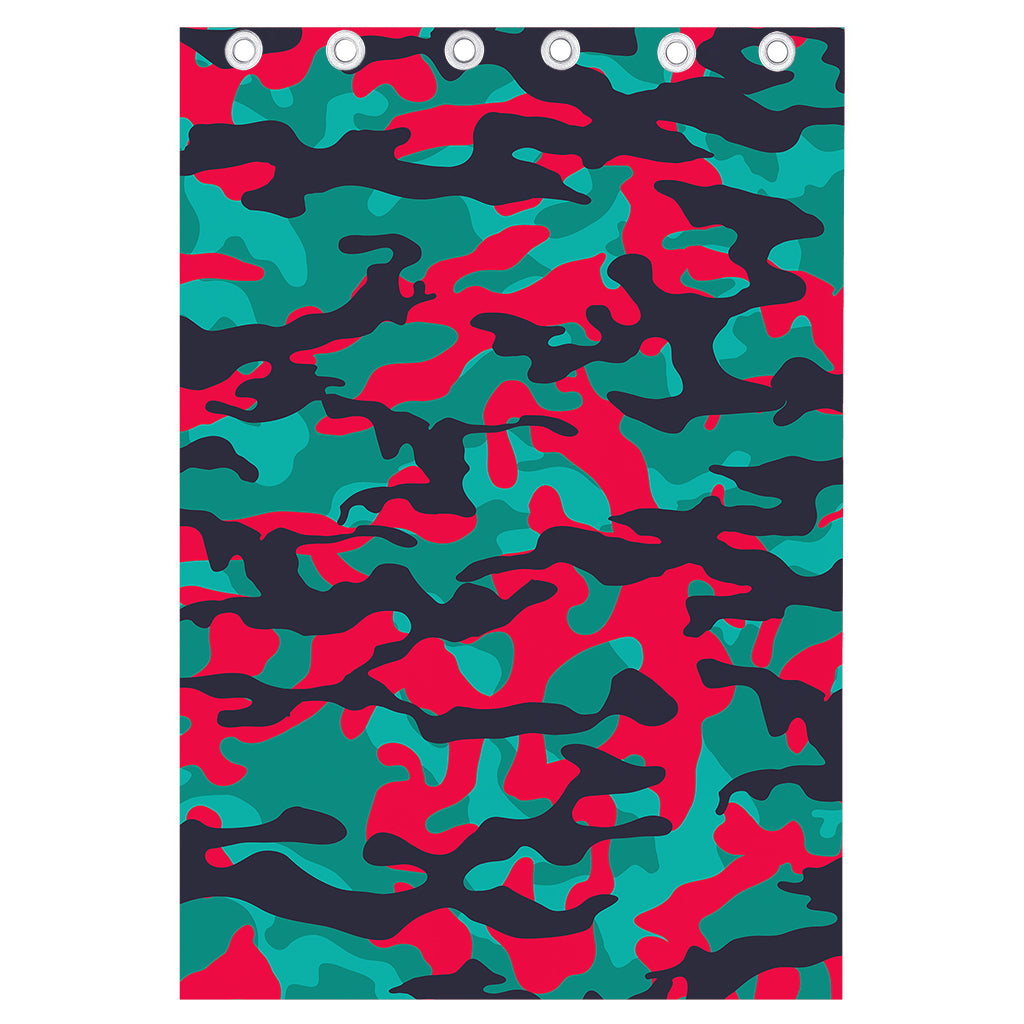 Pink Teal And Black Camouflage Print Curtain