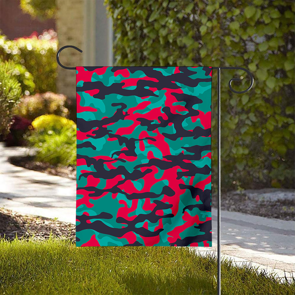 Pink Teal And Black Camouflage Print House Flag