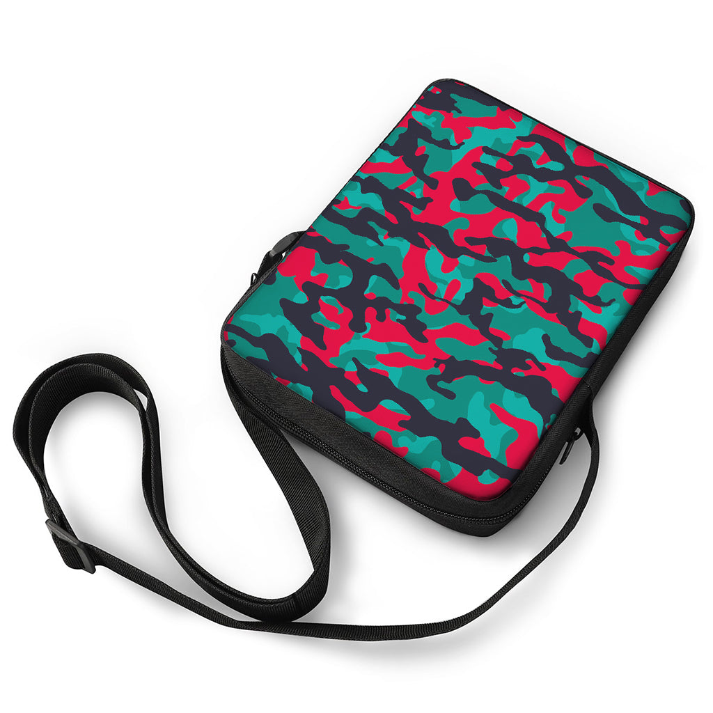 Pink Teal And Black Camouflage Print Rectangular Crossbody Bag
