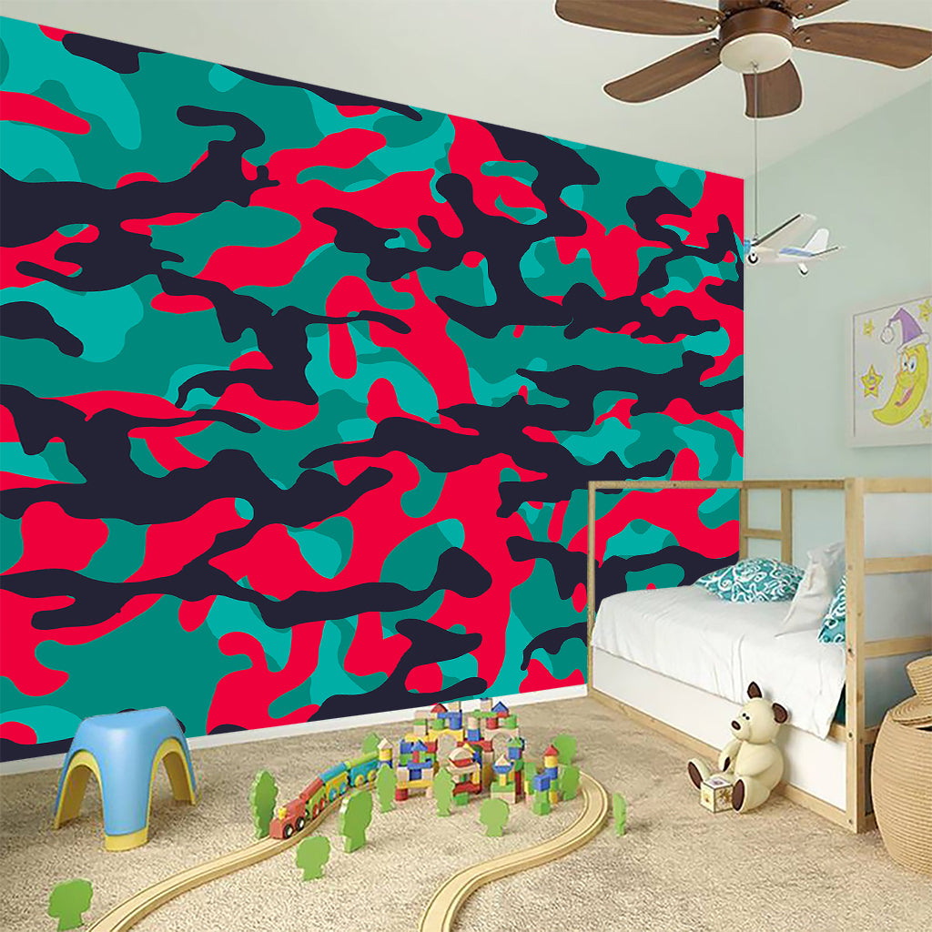 Pink Teal And Black Camouflage Print Wall Sticker