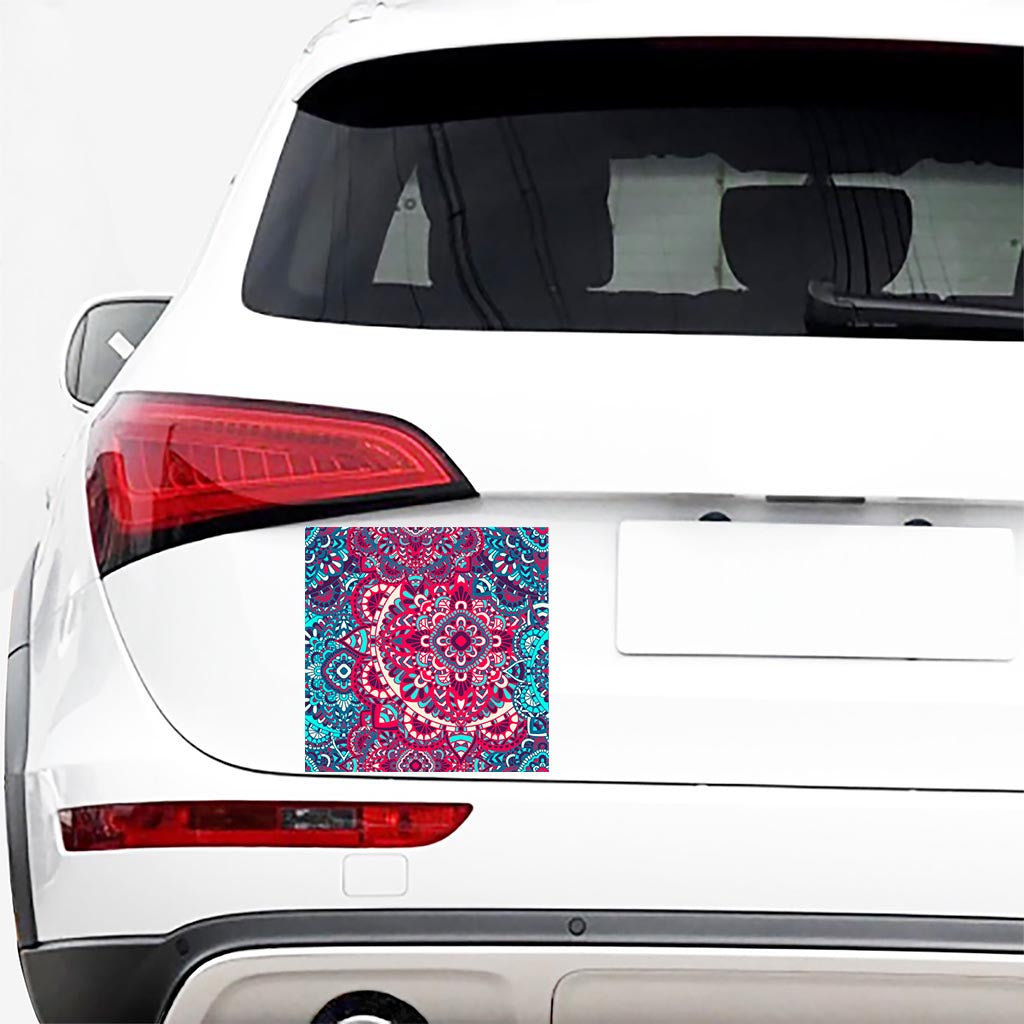 Pink Teal Bohemian Mandala Pattern Print Car Sticker