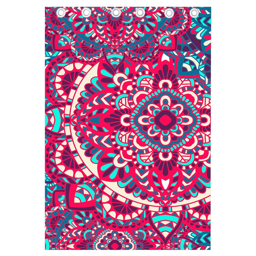 Pink Teal Bohemian Mandala Pattern Print Curtain