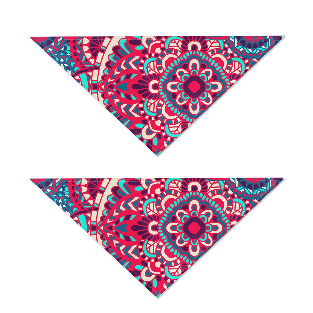 Pink Teal Bohemian Mandala Pattern Print Dog Bandana