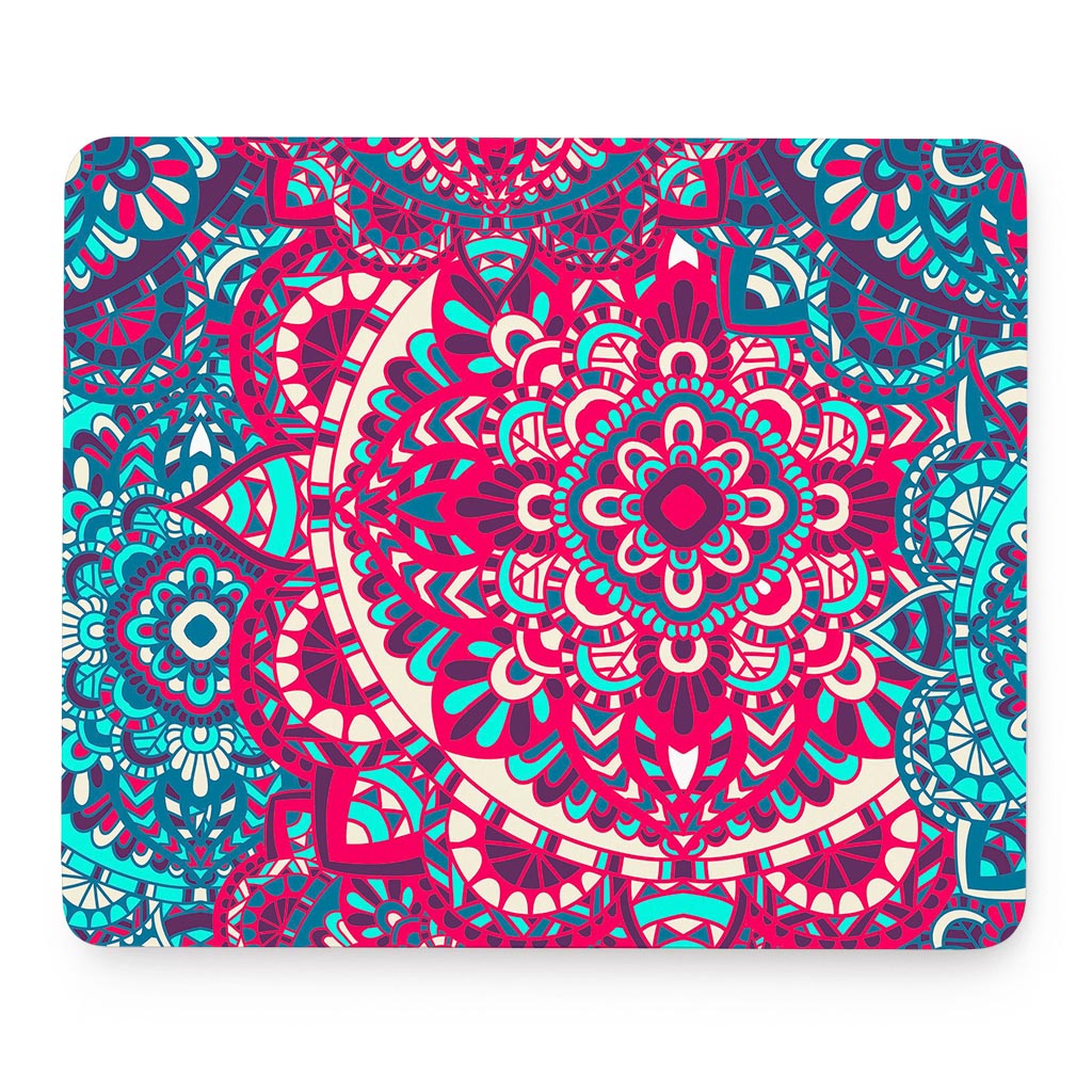Pink Teal Bohemian Mandala Pattern Print Mouse Pad