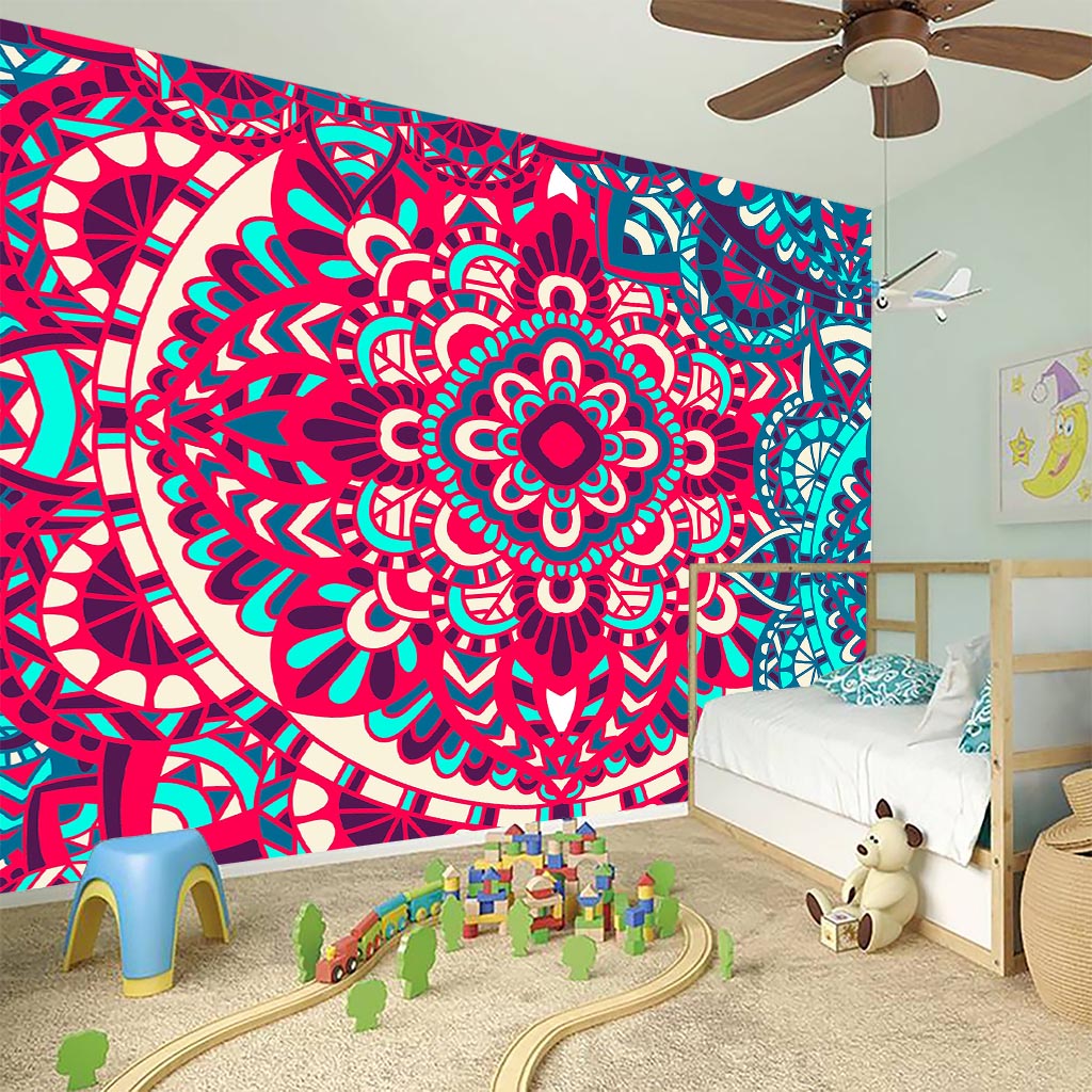 Pink Teal Bohemian Mandala Pattern Print Wall Sticker