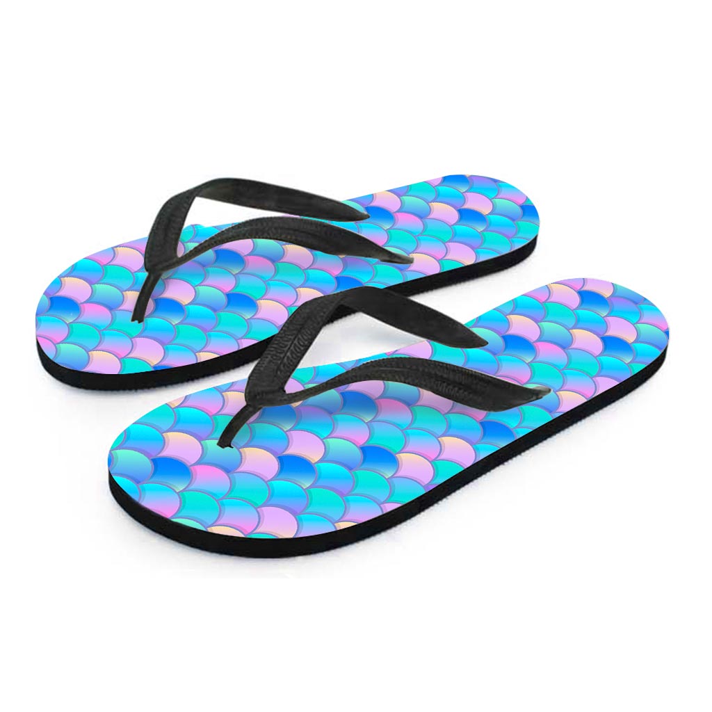 Pink Teal Mermaid Scales Pattern Print Flip Flops