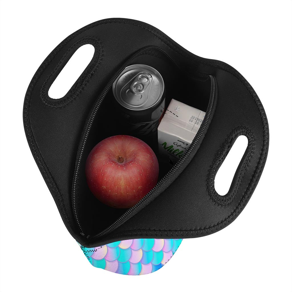 Pink Teal Mermaid Scales Pattern Print Neoprene Lunch Bag
