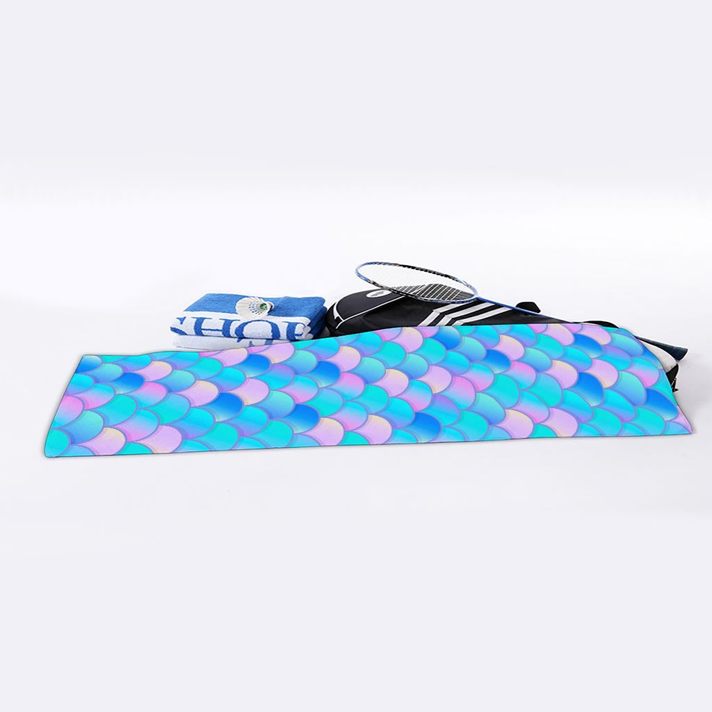 Pink Teal Mermaid Scales Pattern Print Sports Towel