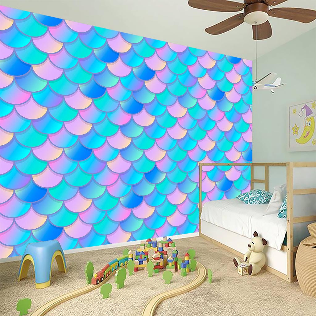 Pink Teal Mermaid Scales Pattern Print Wall Sticker