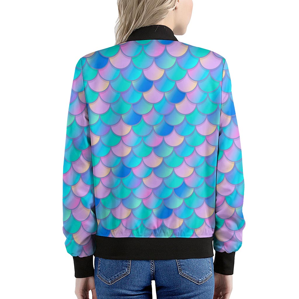 Pink Teal Mermaid Scales Pattern Print Women's Bomber Jacket