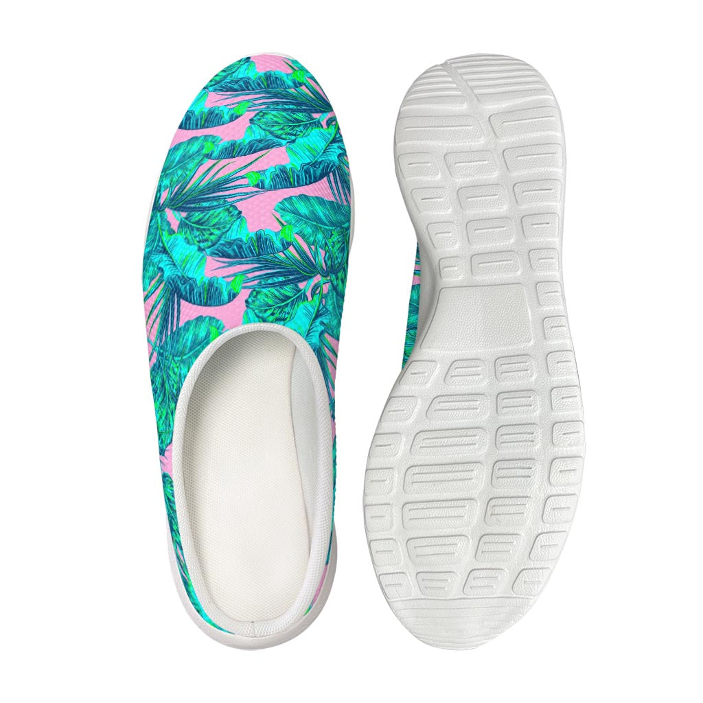 Pink Teal Tropical Leaf Pattern Print Mesh Casual Shoes
