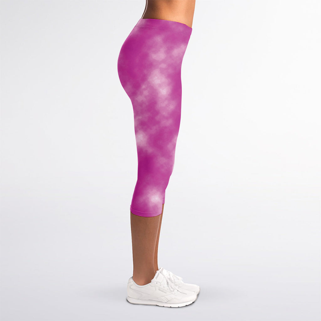 Pink Tie Dye Print Women's Capri Leggings