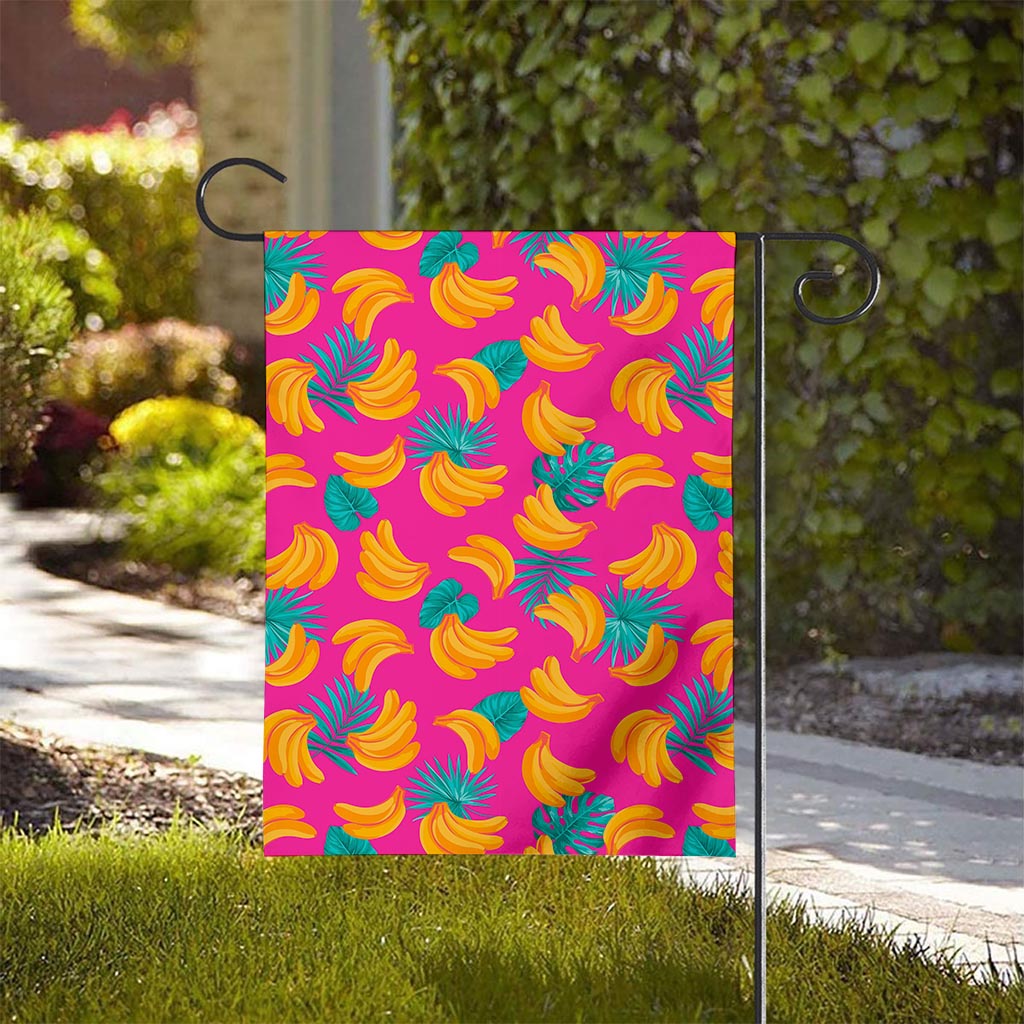 Pink Tropical Banana Pattern Print House Flag