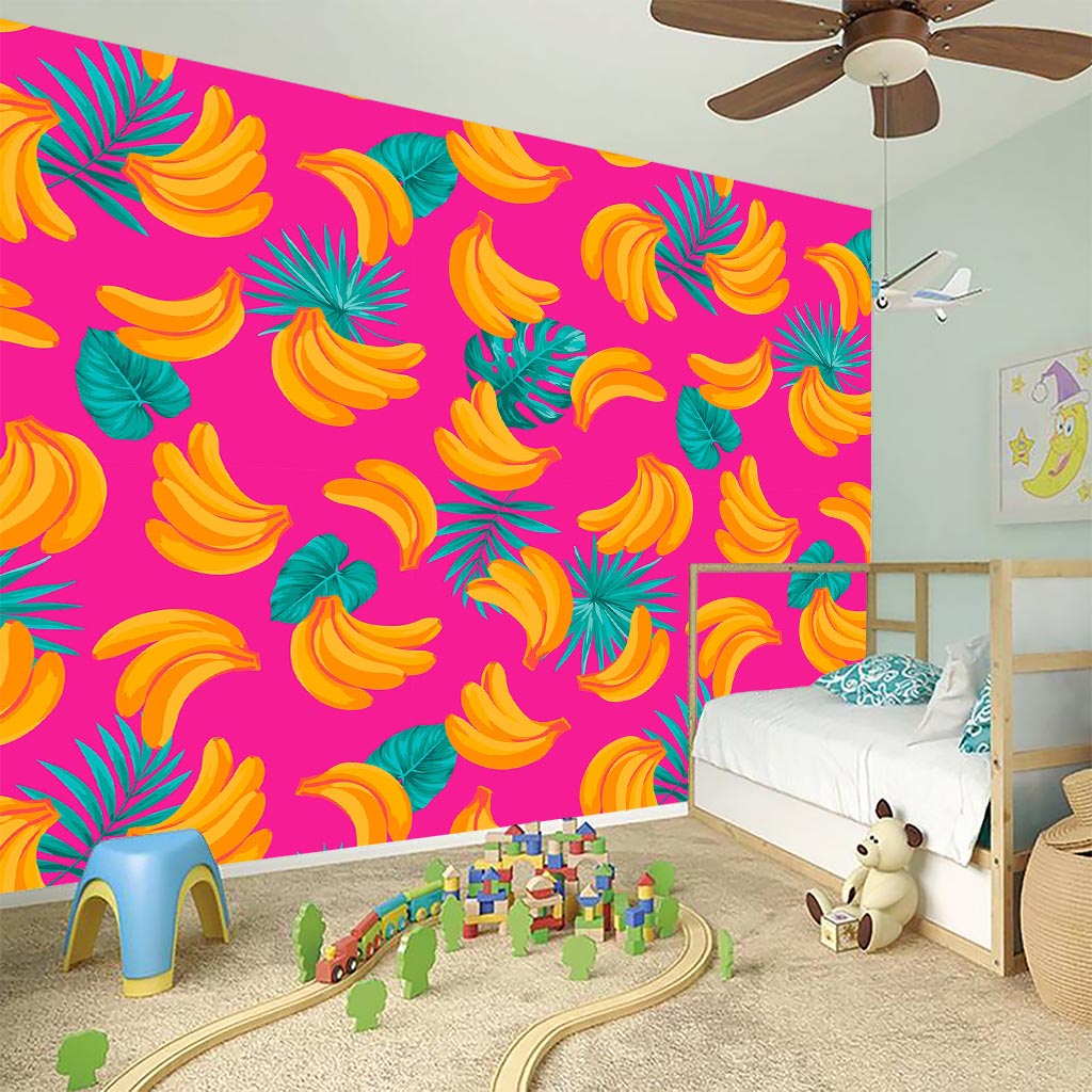 Pink Tropical Banana Pattern Print Wall Sticker