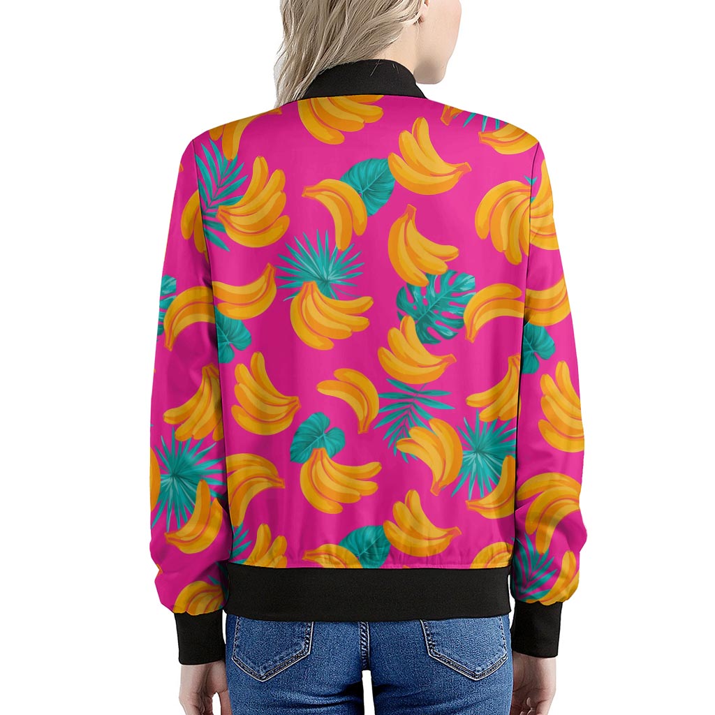 Pink Tropical Banana Pattern Print Women's Bomber Jacket