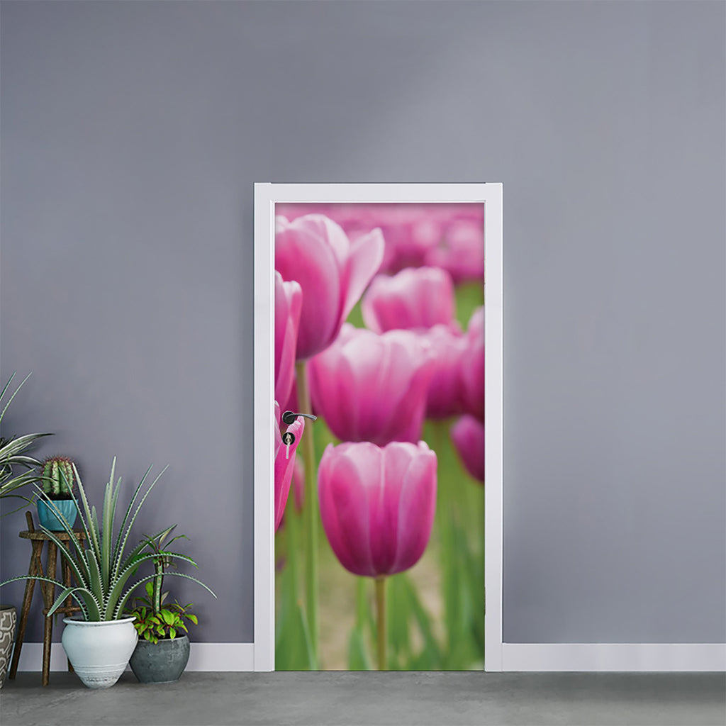 Pink Tulip Print Door Sticker