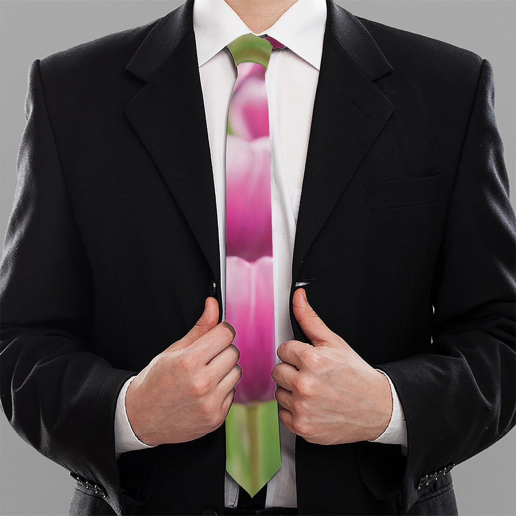 Pink Tulip Print Necktie