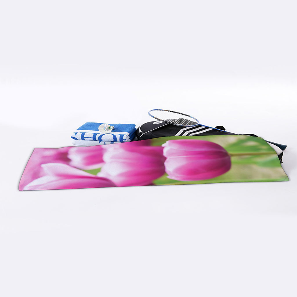 Pink Tulip Print Sports Towel