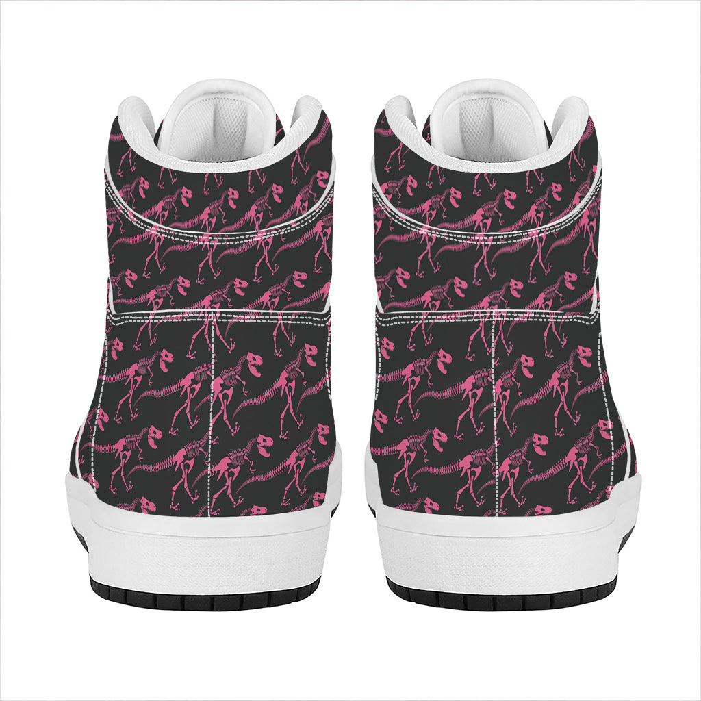 Pink Tyrannosaurus Fossil Pattern Print High Top Leather Sneakers