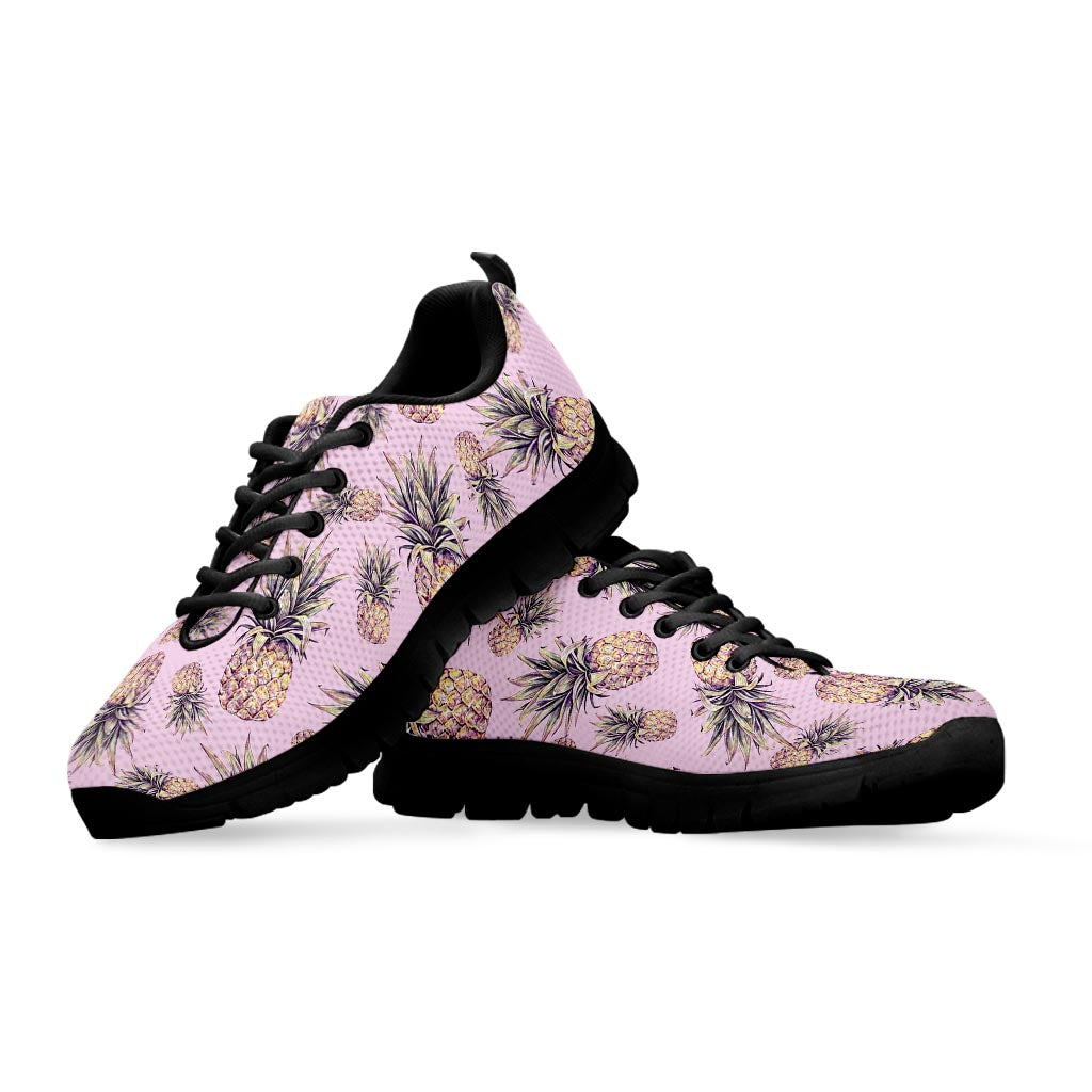 Pink Vintage Pineapple Pattern Print Black Running Shoes