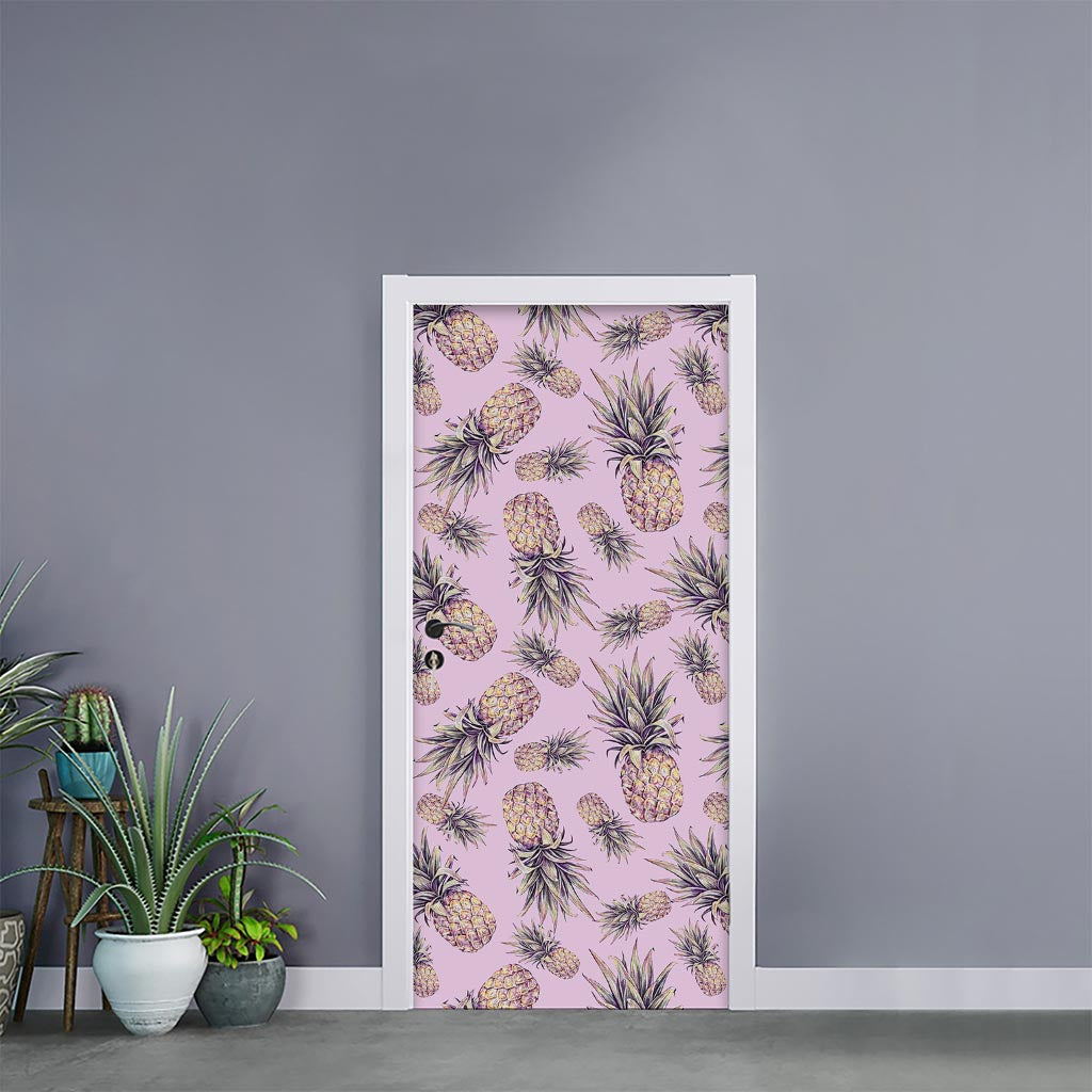 Pink Vintage Pineapple Pattern Print Door Sticker