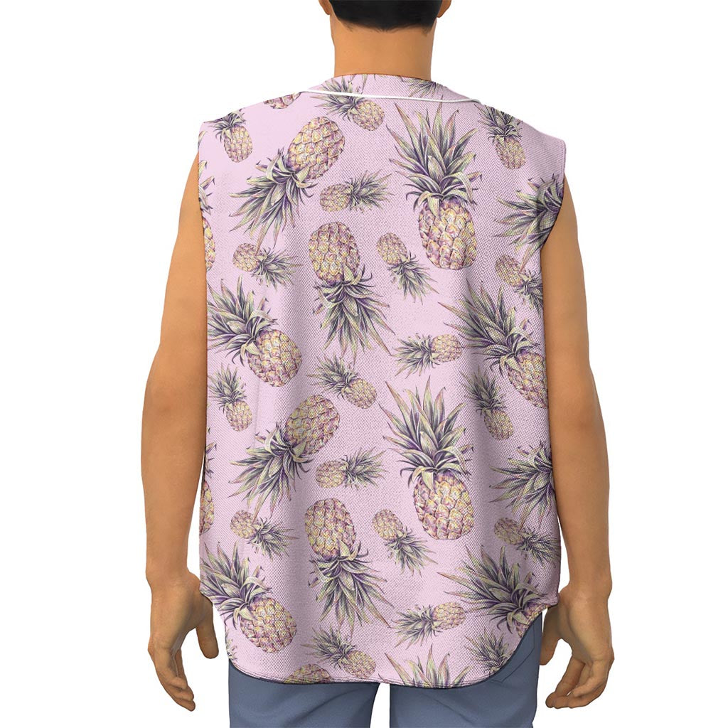 Pink Vintage Pineapple Pattern Print Sleeveless Baseball Jersey