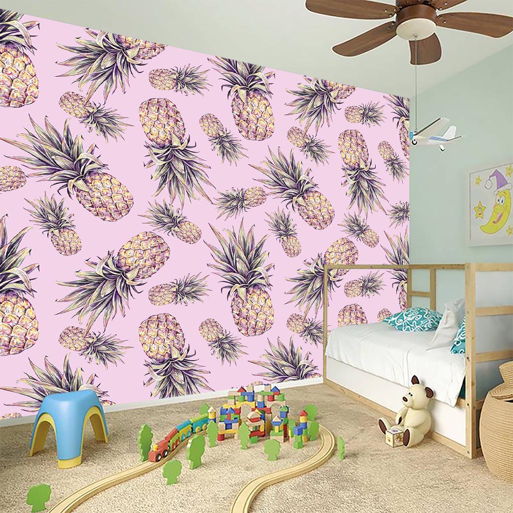 Pink Vintage Pineapple Pattern Print Wall Sticker