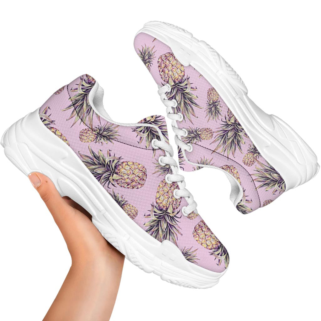 Pink Vintage Pineapple Pattern Print White Chunky Shoes