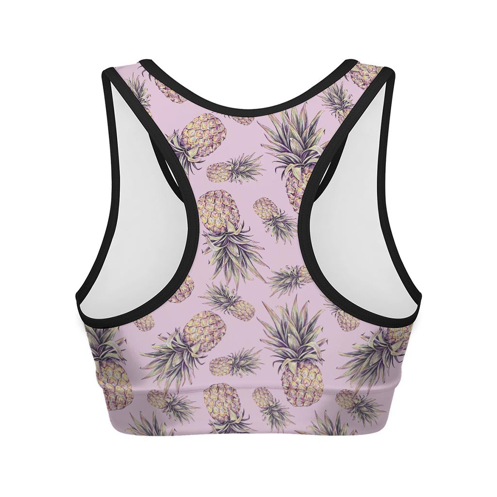 Pink Vintage Pineapple Pattern Print Women's Sports Bra
