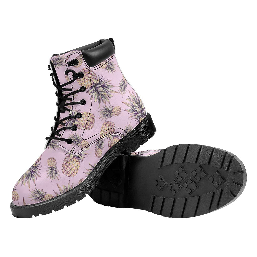 Pink Vintage Pineapple Pattern Print Work Boots
