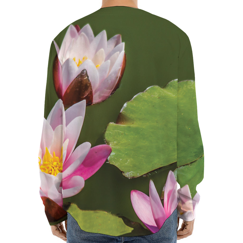 Pink Water Lilies Print Long Sleeve Baseball Jersey