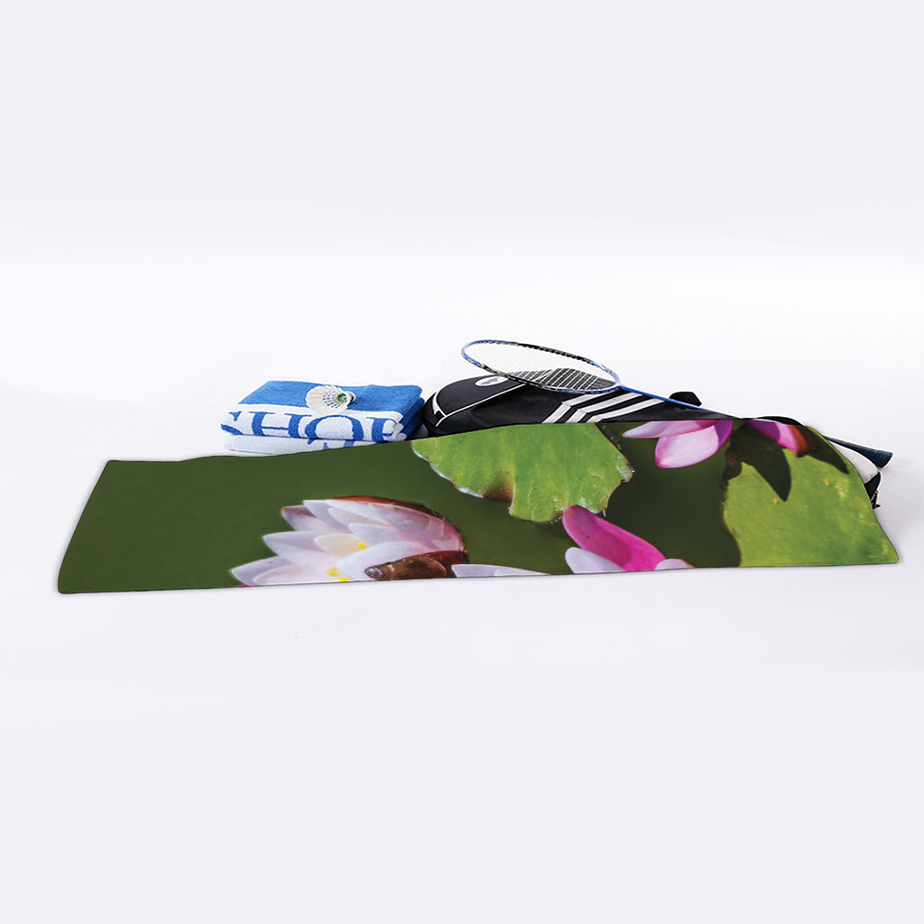 Pink Water Lilies Print Sports Towel