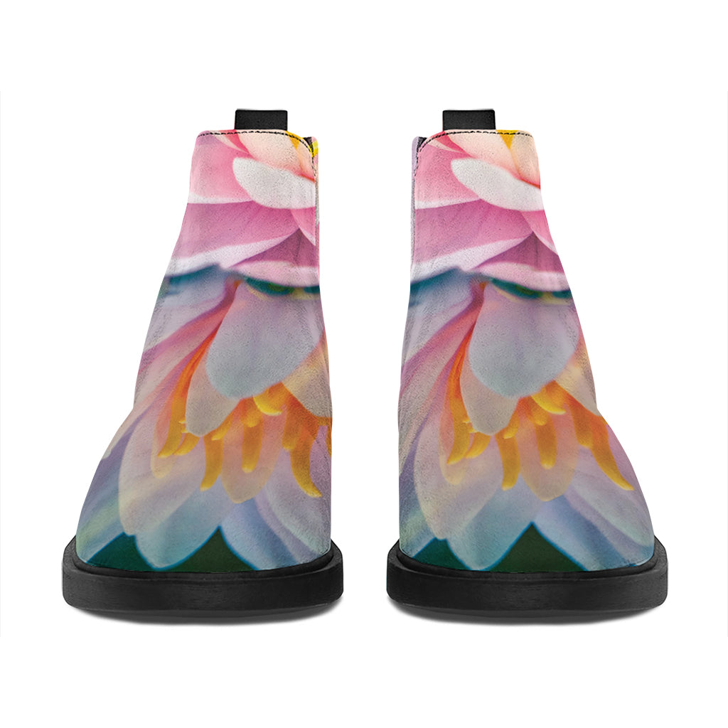 Pink Water Lily Print Flat Ankle Boots