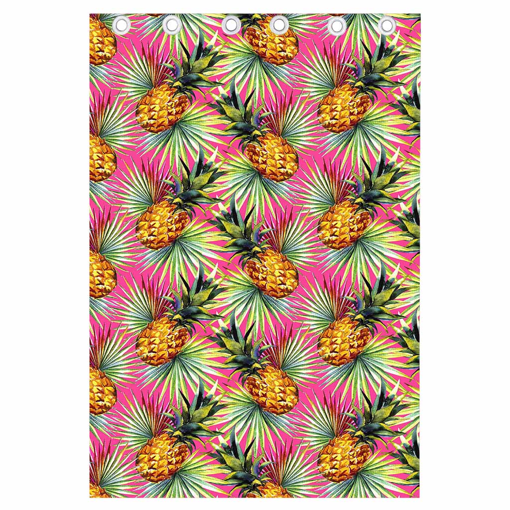 Pink Watercolor Pineapple Pattern Print Curtain