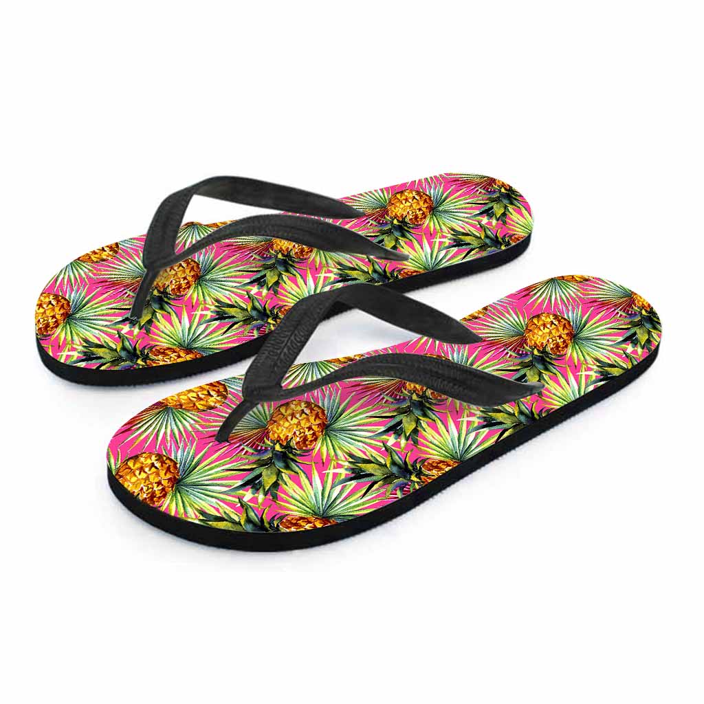 Pink Watercolor Pineapple Pattern Print Flip Flops