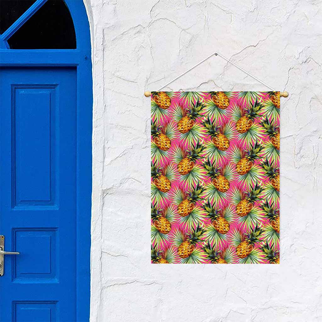 Pink Watercolor Pineapple Pattern Print Garden Flag