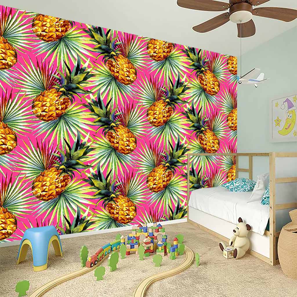 Pink Watercolor Pineapple Pattern Print Wall Sticker